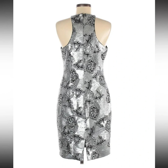 NWT CALVIN KLEIN SILVER SEQUIN FLORAL FITTED HALTER PARTY COCKTAIL MIDI DRESS 14 - Picture 2 of 14